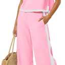 Fisoew Womens 2 Piece Outfits Summer Sleeveless Wide Leg Capris Tracksuits Casual Cotrast Colors Lounge Sets, L