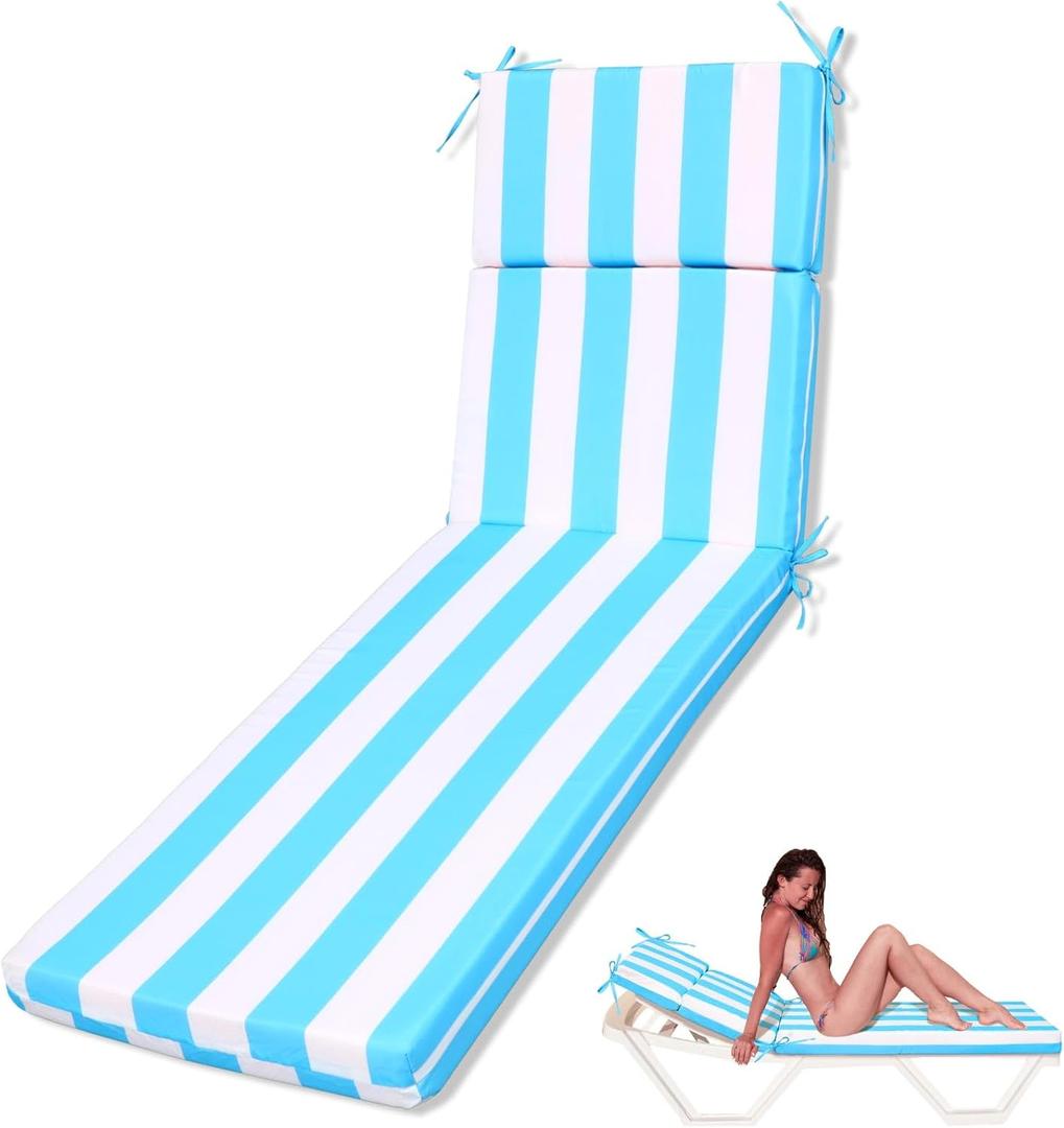 1 Pcs Indoor Outdoor Chaise Lounge Cushions Sponge Bench Outdoor Furniture Chaise Cushions Patio Chair Furniture Replacement (Sky Blue and White Stripes)