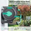 Automatic Retractable Garden Hose Reel 1/2" x 82 ft 180 Wall Mounted Hose Reel & 360 Swivel Ground Mounted on Metal Spike, Any Length Lock Hose Reel with 4 Modes Nozzle, Slow Return, UV Resistant