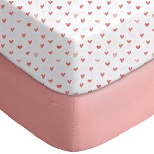 Yoofoss Pack and Play Sheets Fitted, Mini Crib Sheets 2-Pack for Pack N Play Mattress, Stretchy Playard Sheet, Soft and Breathable Pink+Love