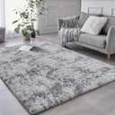 TABAYON Indoor Modern Soft 7x10 Shag Area Rugs, Non-Slip Plush Nursery Accent Area Rug, Furry Faux Fur Shaggy Carpet for Living Room Home Decor Tie-Dyed Light Grey