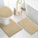 Arotive Luxury Chenille Bathroom Rugs 3 Piece with Toilet Lid Cover, Shaggy Soft and Absorbent Bath Rug, Non-Slip, Machine Washable Bath Mats for Bathroom24x16+24x20+17.5x15, Beige