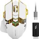 EWEADN G5 Wireless Gaming mouse, 12800 Adjustable DPI Ergonomic Mouse with 6 RGB Backlit Modes, Rapid Fire Key, 9 Programmable Macro Buttons, Rechargeable Bluetooth Mouse for PC/Mac/Laptop - White