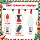 C7 LED Red and White Christmas Lights, 25Ft Outdoor Christmas String Lights with 27 LED Red and White Plastic Bulbs, Vintage Christmas Light for Outside Patio Christmas Tree Cafe Party House Decor