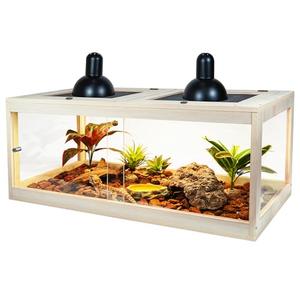 Bearded Dragon Tank, Lizard Tank, Reptile Tank with Metal Mesh Roof Door, Snake Tank with Lock Design, 31" Long, Oak