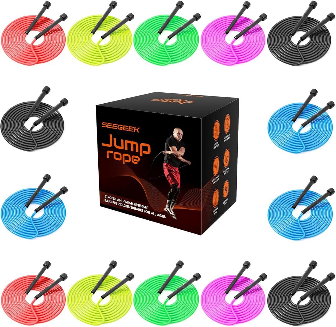 14 Pack Adjustable PVC Jump Rope for Cardio Fitness - Versatile Jump Rope for Women Men Kids Christmas Gift -Tangle-Free for Keeping Fit, Training, Workout (Mix 6 Color(14 Pack))