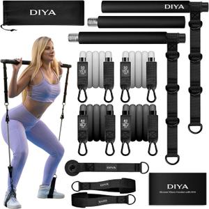 Pilates Bar Kit with Resistance Bands 140 lbs Adjustable Portable Home Gym Workout Equipment for Women & Men Full Body Fitness Bar for Legs, Glutes, Arms, Core & Back