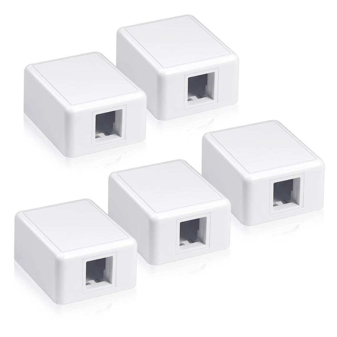 VCELINK RJ45 Surface Mount Box 1-Port for UTP Cat6/Cat5e/Cat5 Keystone Jacks, 5-Pack, White