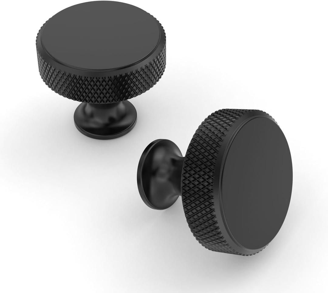 Asidrama 10 Pack Matte Black Kitchen Cabinet Knobs - Knurled Dresser Drawer Cabinet Hardware Aluminum Knobs for Dresser Drawers