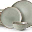 Stoneware Dinnerware Sets for 8, Reactive Glaze Plates and Bowls, Grey | 24-Piece Handcrafted Rustic Porcelain Dishes Set, Highly Scratch Resistant, Dishwasher & Microwave Safe