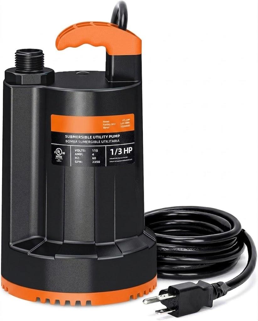 LEO Submersible Water Pump, 2250GPH Sump Pump Submersible Basement Portable Electric Utility Water Pump Removal for Pool Draining Basement Hot Tubs Garden Pool Cover Pond, Black