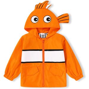 YOUNGER TREE Toddler Baby Boy Girl Duck Raincoat Cute Cartoon Hoodie Zipper Coat Outfit (4T, Fish)