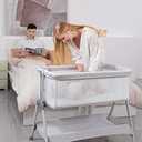 ANGELBLISS Baby Bassinet Bedside Sleeper, Easy Folding Portable Bassinet for Baby with Wheels, Adjustable Height, Included Mattress (Beige)
