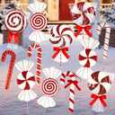12pcs 19.69'' Large Candy Christmas Decorations 3D Lollipop Candy Cane Yard Signs with Stakes Xmas Porch Decor Outdoor Indoor Peppermint Candys Ornament for Pathway Christmas Tree Home Decor