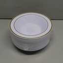 BESTSTAR 50 Pack Disposable Soup Bowls with Gold Rim, 12oz Premium Heavy Duty Plastic Dinner Bowls for Party, Wedding and Holiday