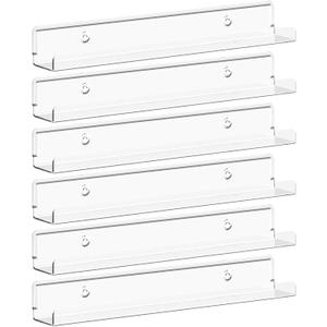 Lifewit Narrow Floating Shelves for Vinyl Record 6 Pack, 12" Clear Wall Shelves for Nail Polish/Book/Picture/Makeup, Acrylic Wall Display Shelf Organizer for Bedroom, Living Room, Bathroom Decor