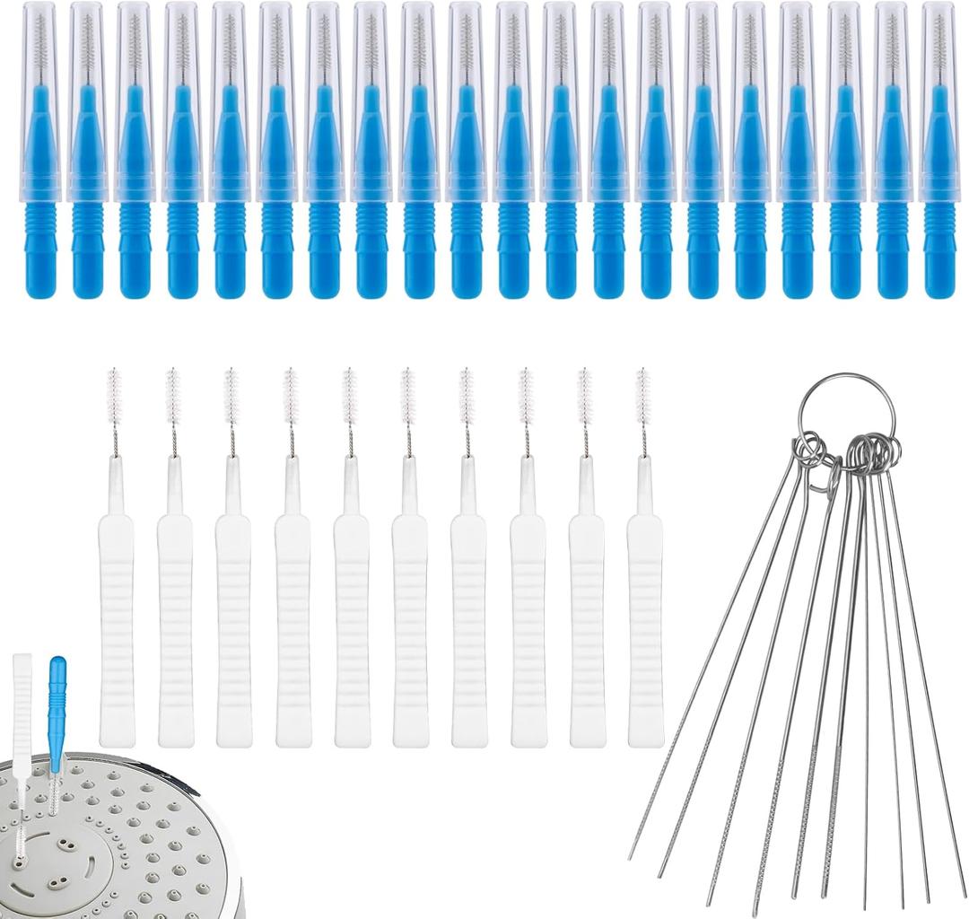 Gosknor 40pcs Shower Head Cleaning Tool Kit, 2 Designs Showerhead Cleaner Brushes and Multi-Size Unclogging Picks Nozzle Unclogger Accessories for Bathroom Tiny Mini Small Hole Sink Gaps