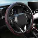 SEG Direct Steering Wheel Cover 14.5-15 inch (37-39 cm) Medium Size, Microfiber Leather, Non-Slip Comfortable Grip, Fits Cars Trucks SUVs, Black and Red
