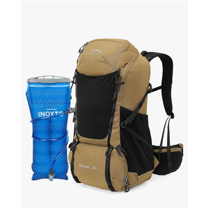 INOXTO 35L Hiking Backpack with 3Lwater bladder, Camping Backpack with Waterproof Rain Cover for Men, Outdoor Sport Travel Daypack for Climbing (Khaki 2)