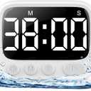 Shower Timer Waterproof Bathroom Toilet Timer Digital Kitchen for Wall Mount, Study w/Foldable Stand, Countdown Stopwatch w/Suction Cup for Swim, Rechargeable, White