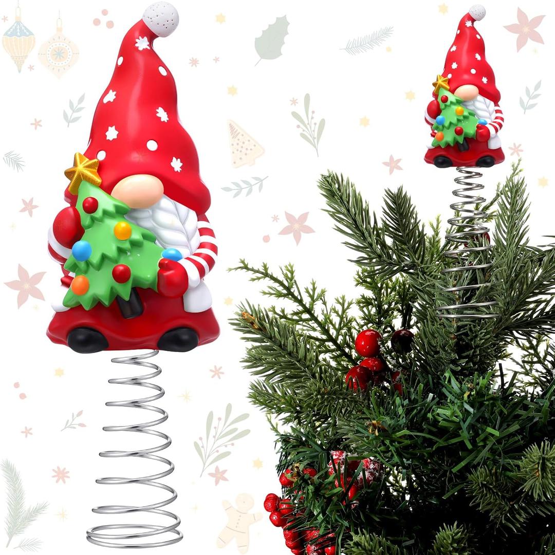 Gejoy Gnome Miniature Christmas Tree Topper 5.1 Inches Mini Resin Gnome Xmas Tree Topper Decorations for Christmas Holiday Party Supplies Home Office Decor