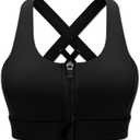 Cordaw Zipper in Front Sports Bra High Impact Strappy Back Support Workout Top (3X-Large, 1-Zipper Black)