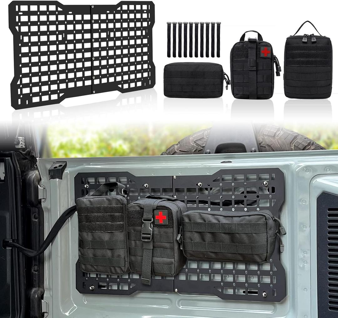 MAIKER OFF ROAD Tailgate Storage Panel Tailgate Molle Panel Steel Cargo Shelf Storage Luggage Holder Carrier with 3 Storage Bags for Ford Bronco Accessories 2021 2022 2023 2/4 Doors