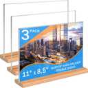 Kersally Acrylic Sign Holder 11 x 8.5'', 3 Pack Double-Sided Clear Table Display Stands with Wood Base,Horizontal Acrylic Frame Menu Flyer Paper Holder for Store, Restaurant, Hotel, Office, Show Fair