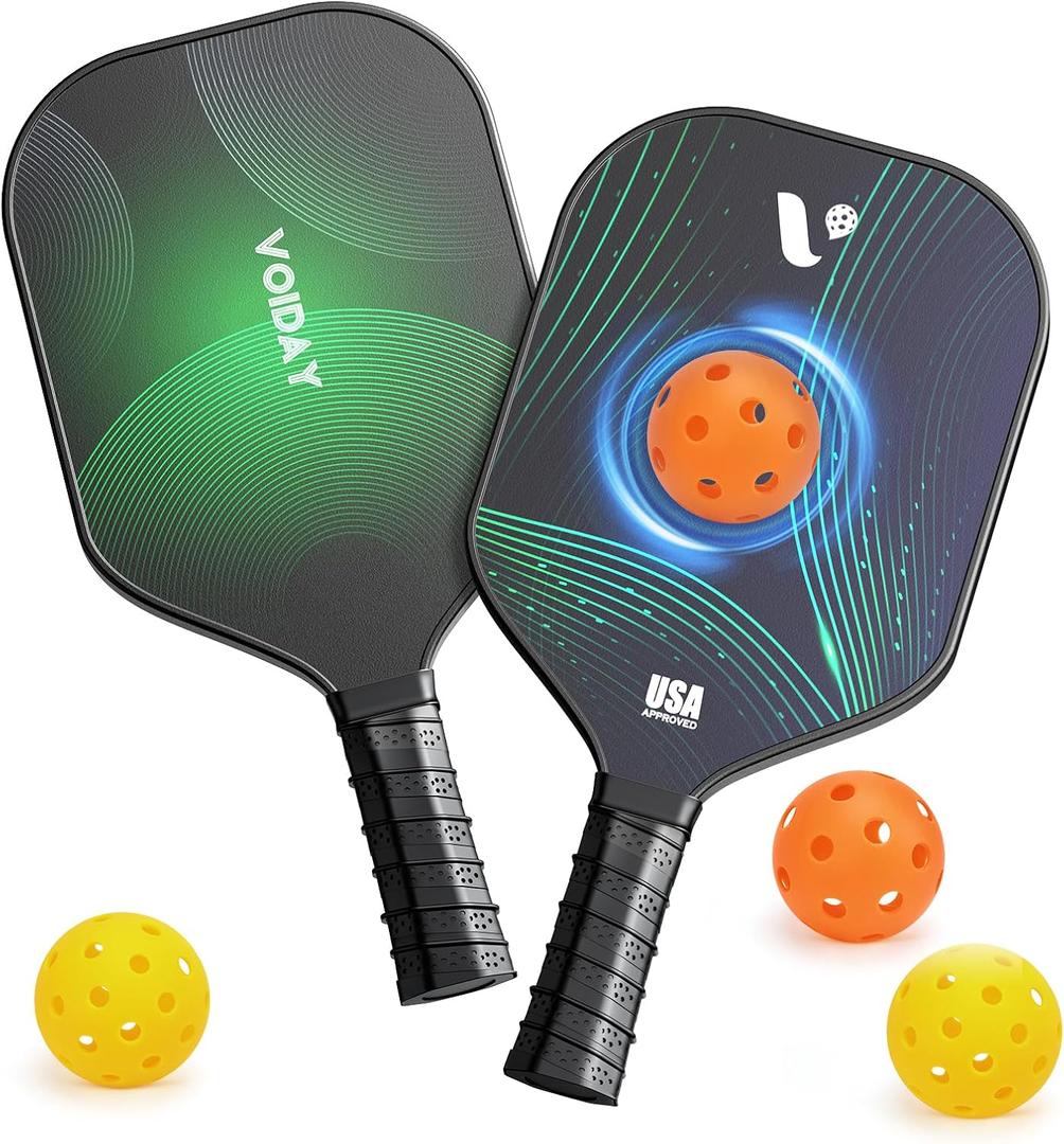 Pickleball Paddles Set of 2, USAPA Approved Fiberglass Pickle Ball Paddles with 4 Pickle Balls, Durable &Lightweight Racket for Beginners, Pros, Men, Women, Adults, Kids