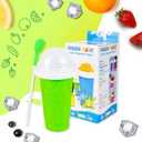 4 x Slushy Cup & Slushy Maker, Portable Smoothie Slushie Squeeze Cup for Juices, Milk and Ice Cream Make, Double Layers Silica with Lid & Straw for Kids, Friends & Family (GREEN, STANDARD SIZE)