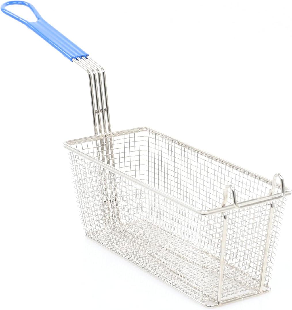 Adcraft Fry Basket with Durable Nickel-Plated Construction, Non-Stick Coating, and Temperature-Resistant Blue Handle, 12-7/8" x 6-1/2" x 5-3/8"
