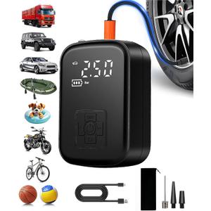 Tire Inflator Portable Air Compressor for Car, 150 PSI Cordless Mini Bike Tire Pump, Air Pump for Auto, Motorcycle, Bicycle, Balls with Pressure Gauge LED Light