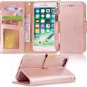 Arae Case for iPhone SE 2022 / iPhone SE 2020 / iPhone 8 / iPhone 7, Wallet Case with Card Holder PU Leather Flip Cover, Rose Gold