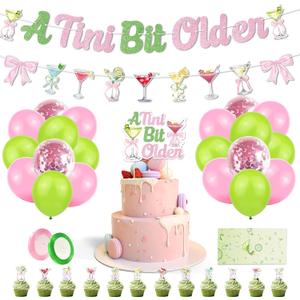 2 x Martini Party Decorations Set for Adults, A Tini Bit Older Birthday Theme Kit with Balloons, Banner, Cake Topper, Cupcake Picks & Tablecloth, Cocktail Decor for Women & Men