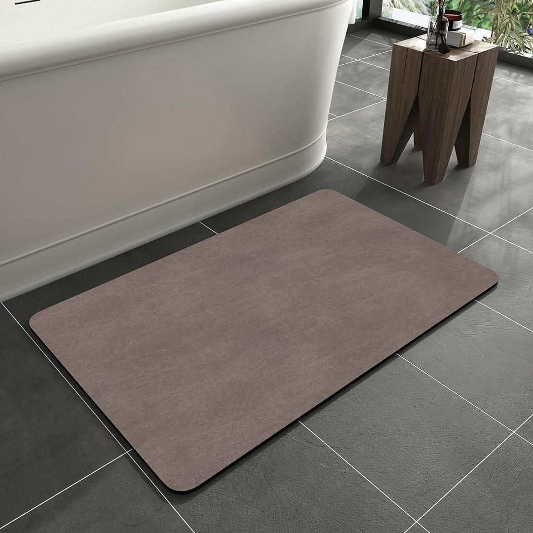 MontVoo -Bath Mat Rug-Rubber Backing Non Slip Quick Dry Absorbent Thin Bathroom Rugs Fit Under Door-Faux Suede Surface Bathroom Floor Mats-Shower Rug for in Front of Bathtub Shower Brown 20"x32"
