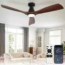 Depuley 52-Inch Ceiling Fans with Lights: Walnut 3 Blade Flush Mount Low Profile Ceiling Fan for Bedroom - Dimmable Indoor Outdoor Fan with Remote APP Control Ultra Quiet DC Motor Timer 52 inch, Walnut