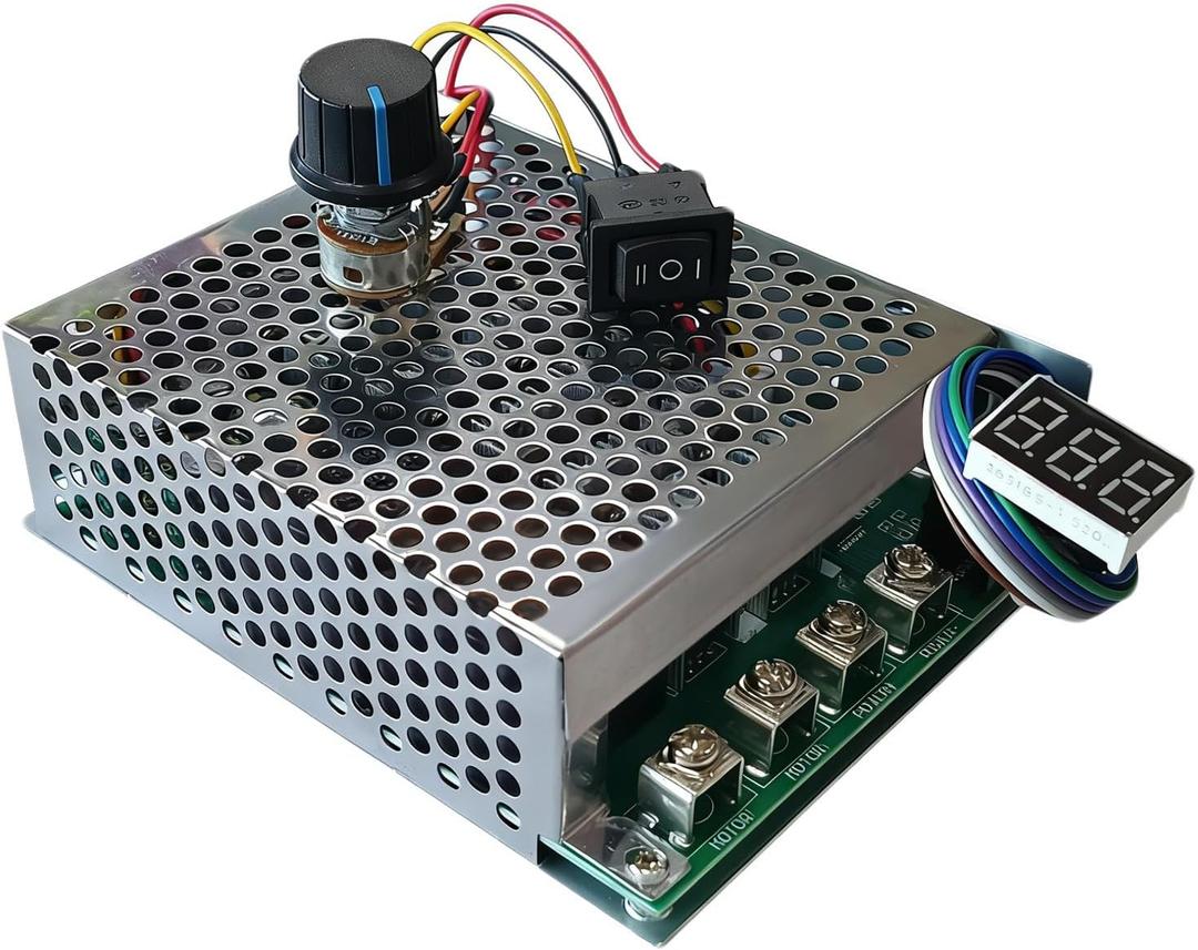 60A PWM DC Motor Speed Controller,12V/24V/36V/48V LED Display Stepless Speed Control with Forward-Brake-Reverse Switch & Adjustable Potentiometer for Brushed Motors (with Shell)
