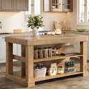 Tribesigns 55" Kitchen Island with Seating and Storage, 3-Tier Farmhouse Wood Stationary Island Table with Large Worktop & Leg Room, Coffee Bar Table with Storage Shelves for Kitchen, Natural Brown