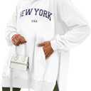 Remidoo Women's Oversized Hoodie Split Letter Graphic Sweatshirt Long Sleeve Pullover Top White, Size: X-Large