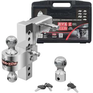 Aluma-Tow UT623911 Adjustable Trailer Hitch for 2-1/2" Receiver, 8" Drop, 12000 lb. GTW, Heavy Duty 1-7/8", 2" & 2-5/16" Hitch Balls, 2 Locking Pins 4 Keys, J684 Towing Spec's, U.S.Patent 10,857,846