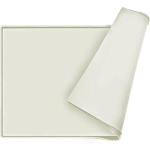 Dog Food Mat, Silicone Waterproof Food Tray, Non Slip Pet Bowl Mats Placemat,0.6" Raised Edge, Suitable for Most Small and Medium Sized Pets, 18.5" x 11.5" (Beige)
