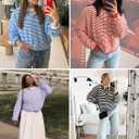 Saodimallsu Womens Striped Cardigan Casual Long Sleeve Open Front Button Down Loose Knit Lightweight Fall Sweaters (Blue, M)
