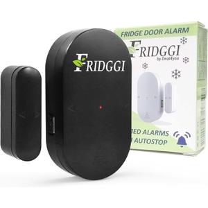 Fridge Door Alarm with 60 Second Delay, 2, 3, and 4 Minute Reminders, Freezer Door Chime, Low/Loud 80 to 110 dB  Compact Size. (Black)