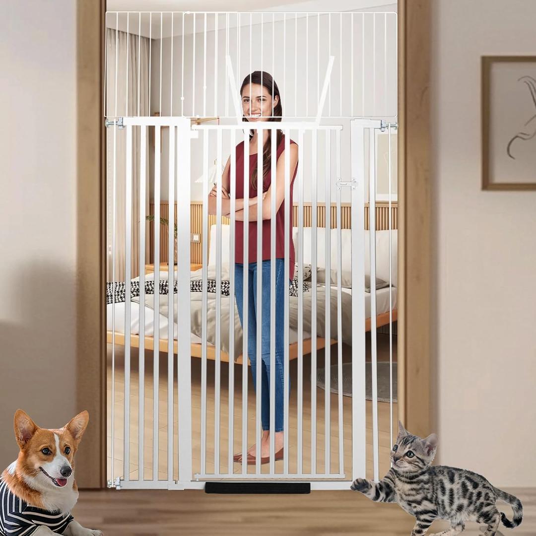 Rgqphantom 71 inch Extra Tall Gate Pet Gate,30.5"-48" Extra Wide Pressure Mounted,Cat Gates for Stairs, Kitchen,Doorways (White)