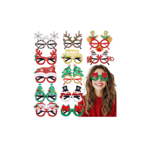 12Pcs Christmas Glasses Glitter Party Decorations Glasses Frames Cute Christmas Photo Props