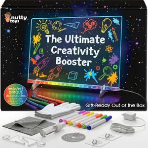 Nutty Toys Magic LED Drawing Board - 10 Light Up Modes - XL 16" Dry Erase Glow Note Doodle Pad - Pens, Adapter & Accessories incl.Top Birthday & Valentines Day Gift 2026 for Kids, Girls, Boys & Teens
