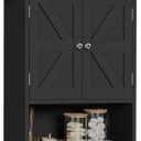 TEENFON Bathroom Wall Cabinet, Over The Toilet Space Saver Storage Cabinet with Barn Doors & Adjustable Shelf, Hanging Medicine Cabinet, Black UNGGX003HV1