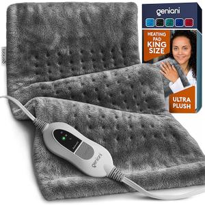 GENIANI Electric Heating Pad for Back Pain & Cramps Relief, Electric Throw, Auto Shut Off, Machine Washable, Heating Pad for Neck & Shoulder (12×24", Tabby Gray)