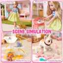 Golray 14'' Doll Pet Playsets for Girls Toy30+Pcs Pretend Play Interactive Dog Pet Accessories with Carrier/ Sink/ Sofa, First Toddlers Blonde Doll Set, Birthday for Girl Ages 4 5 6 7