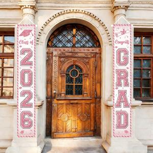 2 x Class of 2026 Graduation Door Banner, Pink Glitter Congrats Gard Class of 2026 banner for 2026 Graduation Party Decorations High School College Graduation Party Supplies Indoor Outdoor